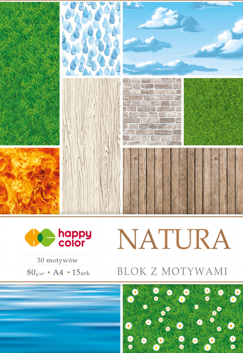 Könyv Blok Happy Color z motywami NATURA A4 15 arkuszy 80g/m2, 30 motywów 