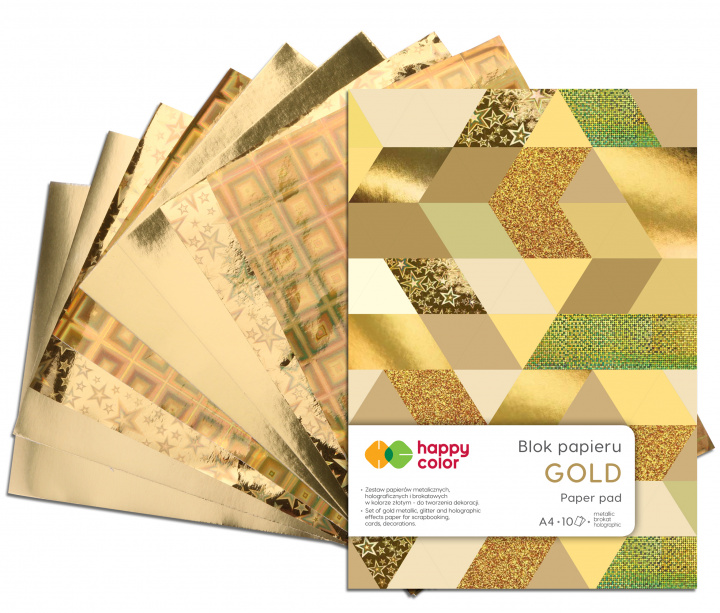 Papírszerek Blok Happy Color A4 10 wzorów gold 10 arkuszy 150-230g 