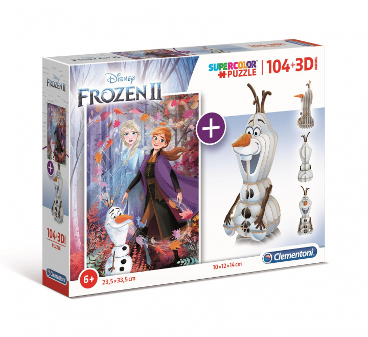 Joc / Jucărie Puzzle 104 Supercolor + Puzzle 3D Disney Frozen II 