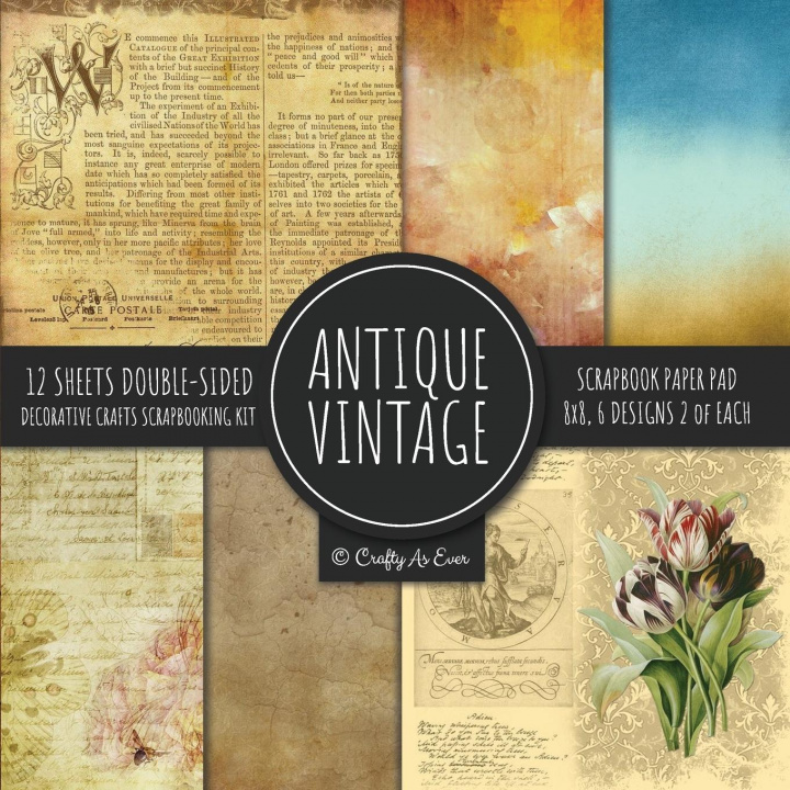Book Antique Vintage Scrapbook Paper Pad 8x8 Decorative Scrapbooking Kit Collection for Cardmaking, DIY Crafts, Creating, Old Style Theme, Multicolor Desig 