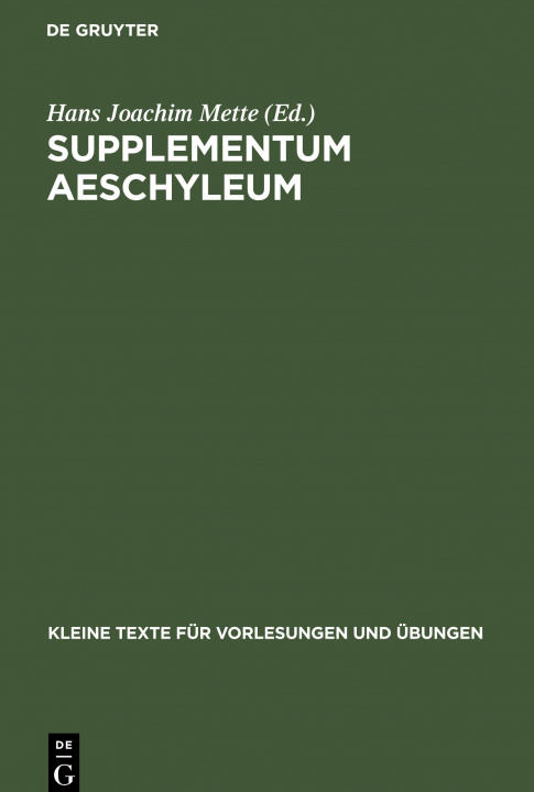 Könyv Supplementum Aeschyleum 