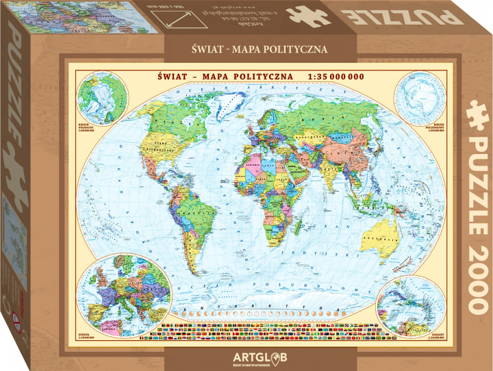 Kniha Puzzle 2000 Świat polityczny mapa 1:35 000 000 