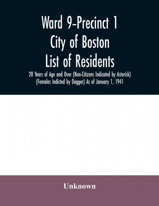 Knjiga Ward 9-Precinct 1; City of Boston; List of residents; 20 Years of Age and Over (Non-Citizens Indicated by Asterisk) (Females Indicted by Dagger) As of 