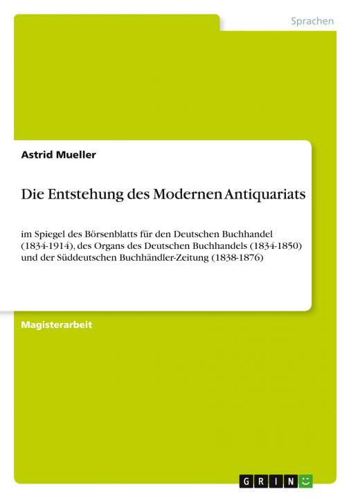 Knjiga Die Entstehung des Modernen Antiquariats 