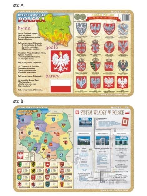 Carte Podkładka edukacyjna 014 Historia. Polskie Godło, Barwy, Hymn, Administr. Mapa Polski, System Władzy 
