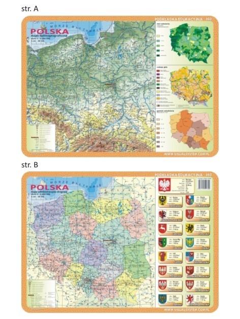 Kniha Podkładka edukacyjna 062 Polska - Mapa Fizyczna i Administracyjno-Drogowa 