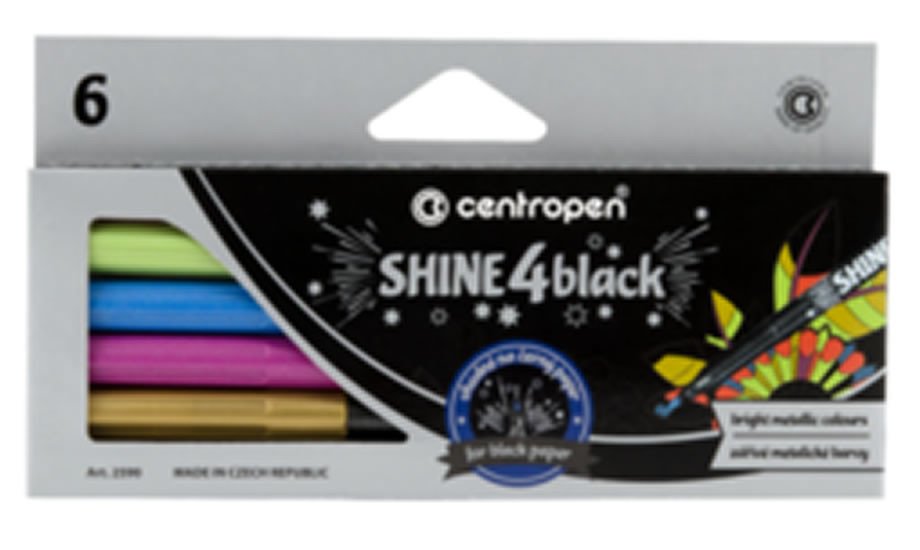 Proizvodi od papira Centropen SHINE 4 BLACK Popisovače - sada 6 metalických barev 
