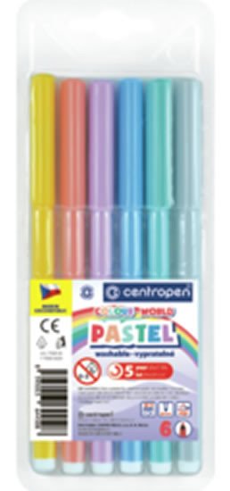 Papírenské zboží Centropen Fixy COLOUR WORLD 7550 trojboké, sada 6 pastelových barev 