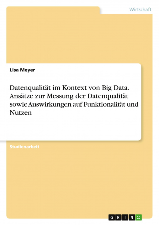 Könyv Datenqualität im Kontext von Big Data. Ansätze zur Messung der Datenqualität sowie Auswirkungen auf Funktionalität und Nutzen 