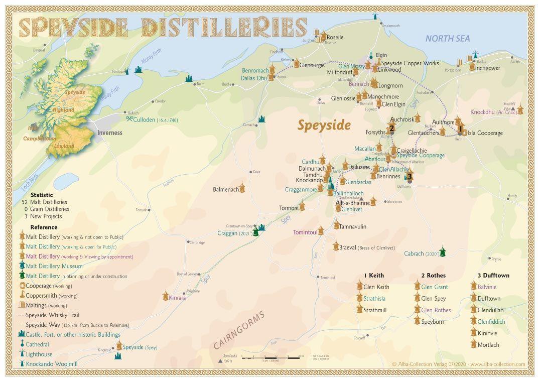 Prasa Whisky Distilleries Speyside - Tasting Map 