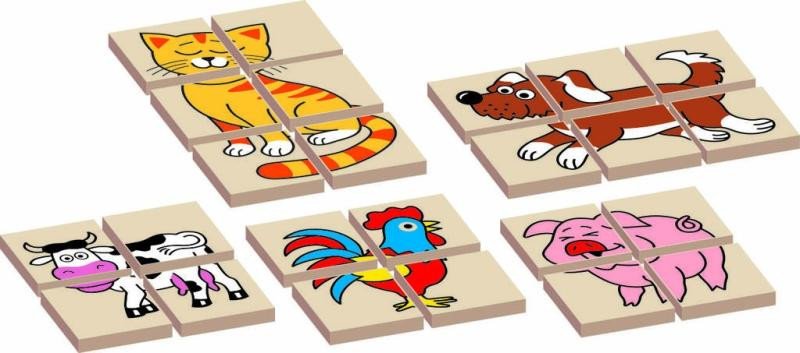Hra/Hračka Skládanka zvířátka dřevěná oboustranná 12 dílků + 5 zvířátek v krabičce 