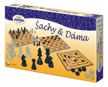 Igra/Igračka Šachy a dáma - společenská hra / dřevěné figurky a kameny v krabici 
