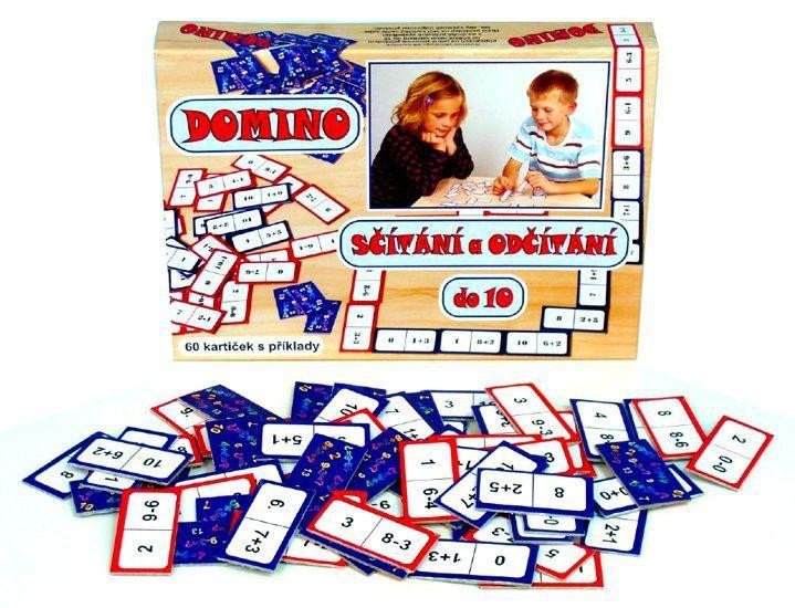 Joc / Jucărie Domino sčítání a odčítání do 10 - společenská hra 60 ks v krabici 
