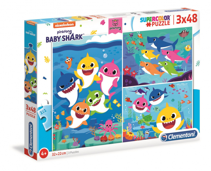 Kniha Puzzle Supercolor 3x48 Baby Shark 