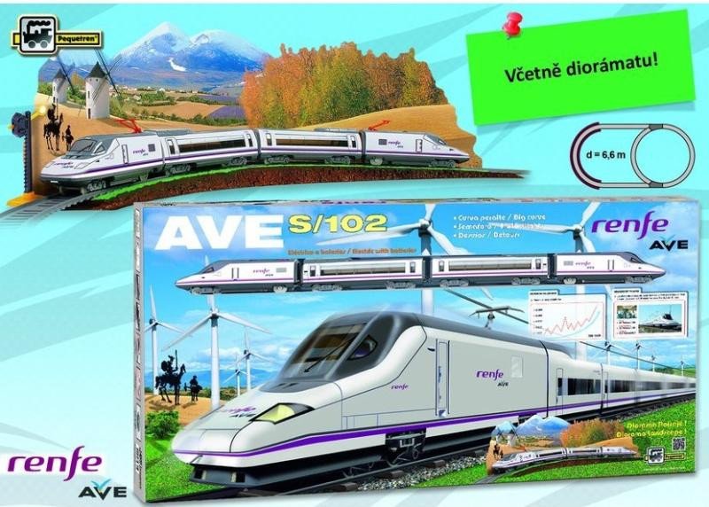 Hra/Hračka Vysokorychlostní vlak Renfe Aves-102 s diorámatem krajiny 