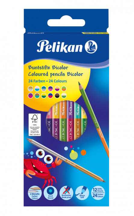 Könyv Kredki ołówkowe dwustronne Pelikan 12 sztuk, 24 kolory 