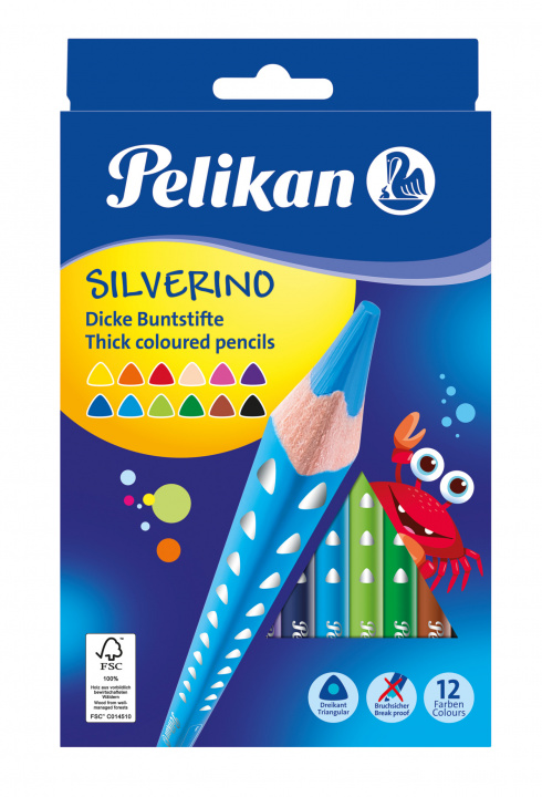 Kniha Kredki ołówkowe trójkątne grube Silverino Pelikan 12 kolorów 