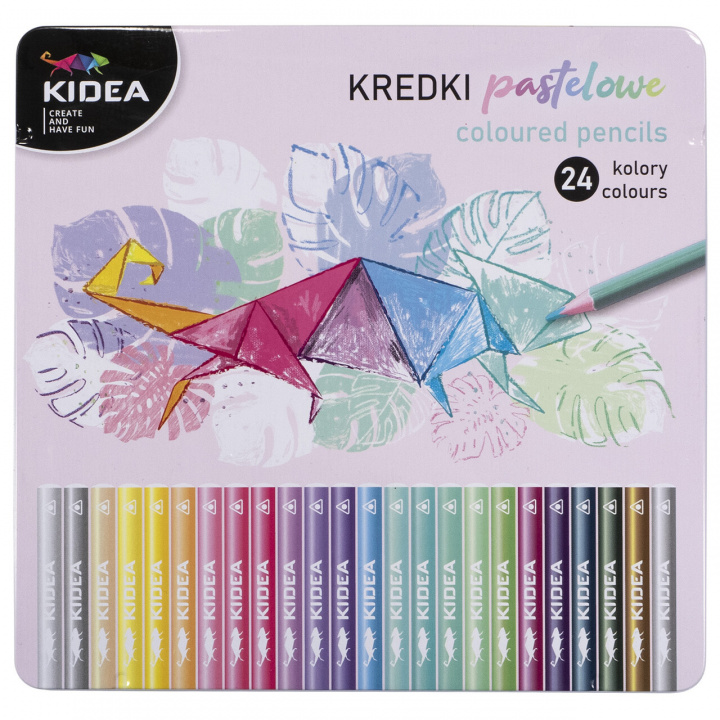 Könyv Kredki ołówkowe trójkątne pastelowe Kidea w metalowym pudełku 24 kolory 