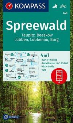 Nyomtatványok KOMPASS Wanderkarte 748 Spreewald, Teupitz, Beeskow, Lübben, Lübbenau, Burg 1:50.000 