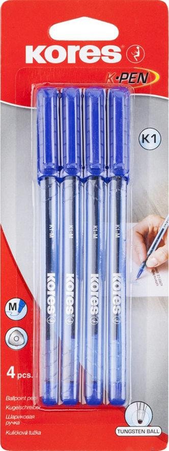 Papírenské zboží Kores Kuličkové pero K1 Pen Super Slide 1 mm, transparentní, trojhranné, šíře M-1 mm, modrá 