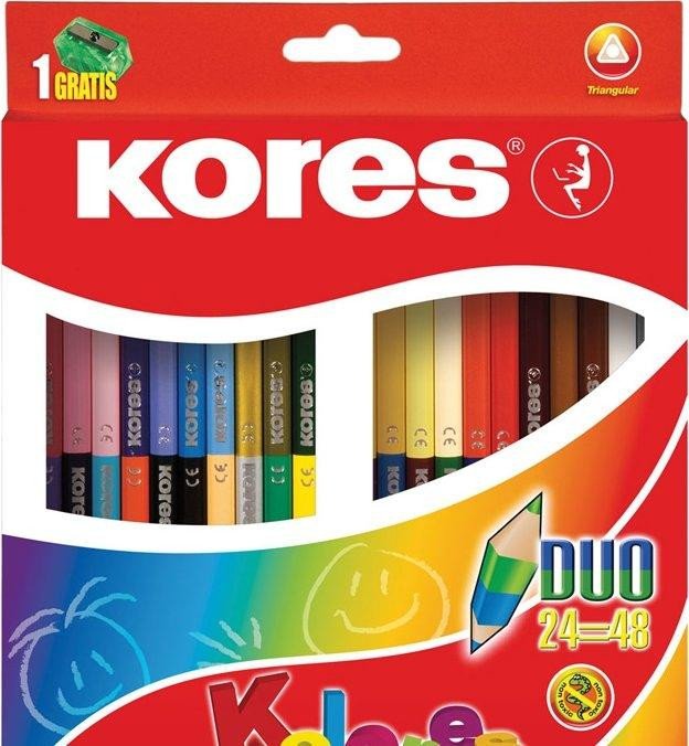 Papírenské zboží KOLORES DUO trojhranné oboustranné pastelky 3 mm, s ořezávátkem / 24 barev / vč. 2 metal. barev 