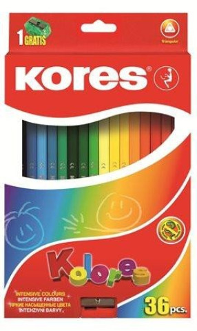 Artykuły papiernicze KOLORES, trojhranné pastelky 3 mm, s ořezávátkem / 36 barev / včetně 2 metalických barev 