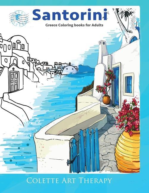 Carte Santorini Greece coloring books for adults. 