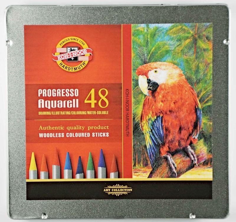 Carte Koh-i-noor pastelky PROGRESSO akvarelové souprava 48 ks v plechové krabičce 