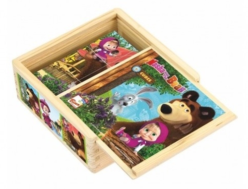 Game/Toy Kostky tubus dřevěné Máša a Medvěd 
