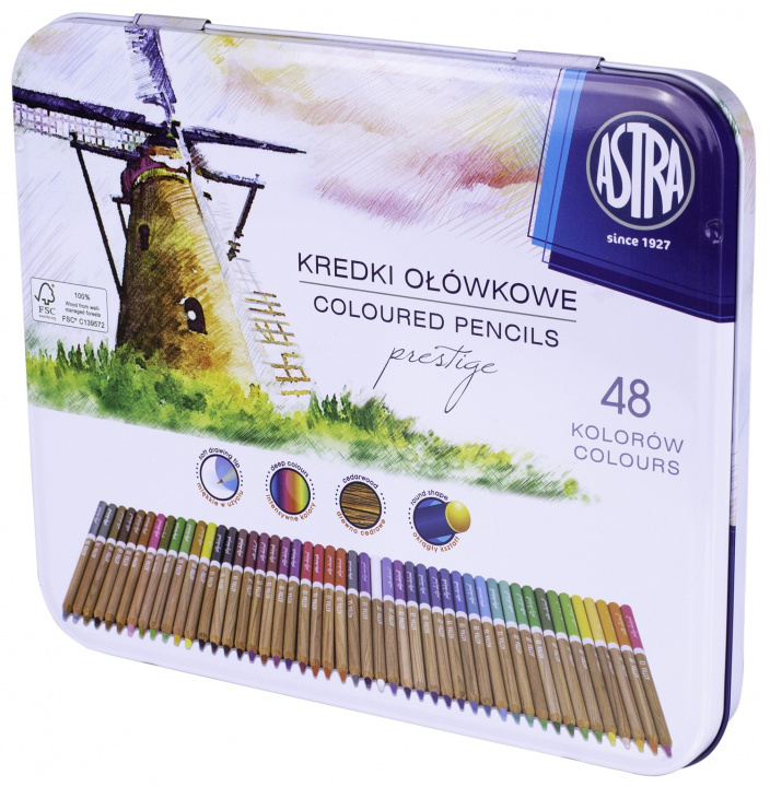 Carte Kredki akwarelowe z drewna cedrowego prestige Astra w metalowym pudełku 48 kolorów 