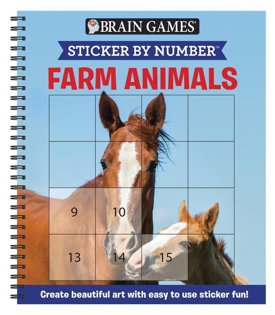 Książka Brain Games - Sticker by Number: Farm Animals (Easy - Square Stickers): Create Beautiful Art with Easy to Use Sticker Fun! New Seasons