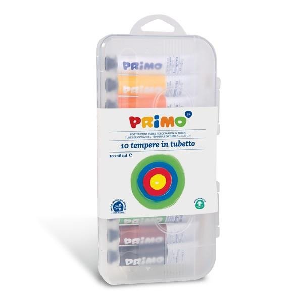 Carte Temperové barvy PRIMO, sada 10 x 18ml + štětec v plastovém pouzdru 
