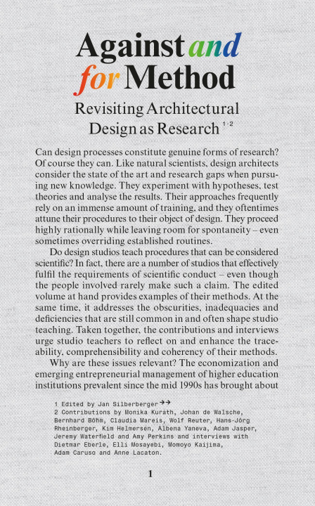Book Against and For Method Jan Silberberger