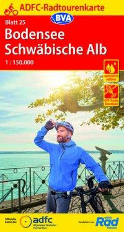 Tiskanica ADFC-Radtourenkarte 25 Bodensee Schwäbische Alb 1:150.000, reiß- und wetterfest, E-Bike geeignet, GPS-Tracks Download 