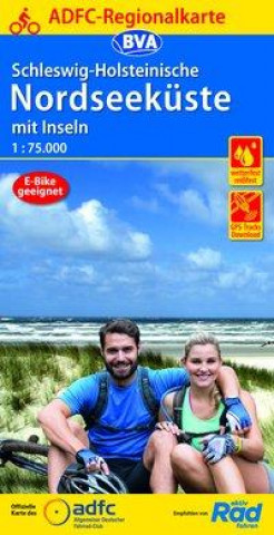 Tlačovina ADFC-Regionalkarte Schleswig-Holsteinische Nordseeküste mit Inseln, 1:75.000, mit Tagestourenvorschlägen, reiß- und wetterfest, E-Bike-geeignet, GPS-T 