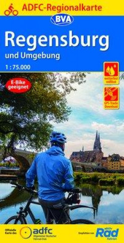 Nyomtatványok ADFC-Regionalkarte Regensburg und Umgebung, 1:75.000, mit Tagestourenvorschlägen, reiß- und wetterfest, E-Bike-geeignet, GPS-Tracks Download 