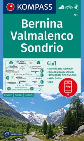 Nyomtatványok KOMPASS Wanderkarte 93 Bernina, Valmalenco, Sondrio 