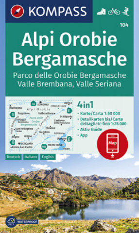 Prasa KOMPASS Wanderkarte 104 Alpi Orobie Bergamasche 