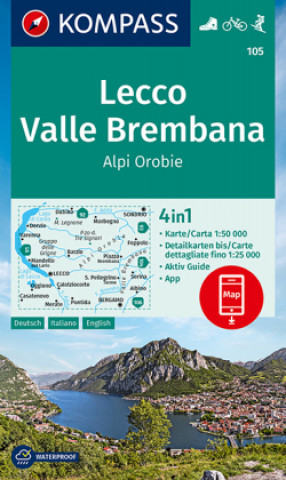 Nyomtatványok KOMPASS Wanderkarte 105 Lecco, Valle Brembana, Alpi Orobie 1:50.000 