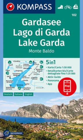 Nyomtatványok KOMPASS Wanderkarte 102 Gardasee, Lago di Garda, Lake Garda, Monte Baldo 1:50.000 