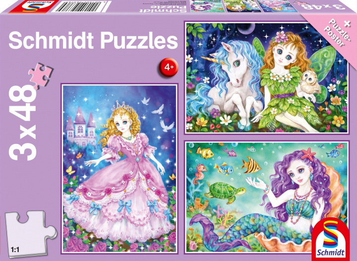 Game/Toy Prinzessin, Fee & Meerjungfrau. Puzzle 3 x 24 Teile 