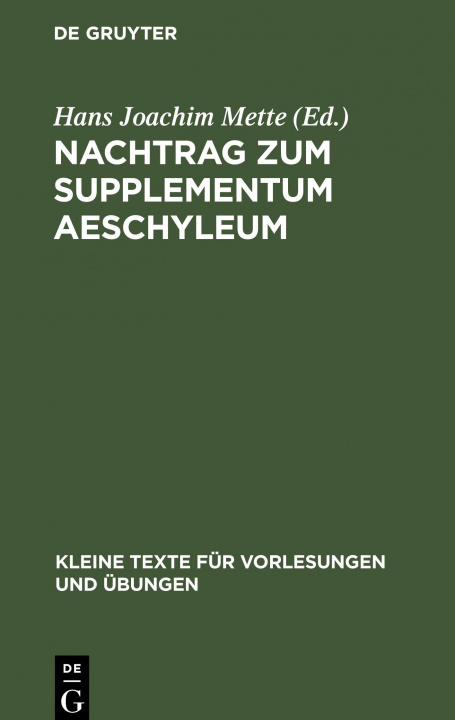 Könyv Nachtrag zum Supplementum Aeschyleum 