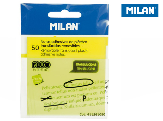 Könyv Karteczki samoprzylepne Milan FLUO przezroczyste żółte 76x76, 50 szt. 