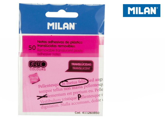 Articole de papetărie Karteczki samoprzylepne Milan FLUO przezroczyste róż 76x76, 50 szt. 