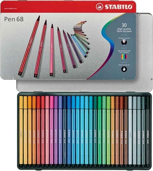 Papírszerek Fixa STABILO Pen 68 sada 30 ks v kovovém pouzdru 