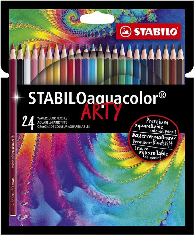 Papírszerek Pastelky STABILO aquacolor, sada 24 ks v kartonovém pouzdru"ARTY" 