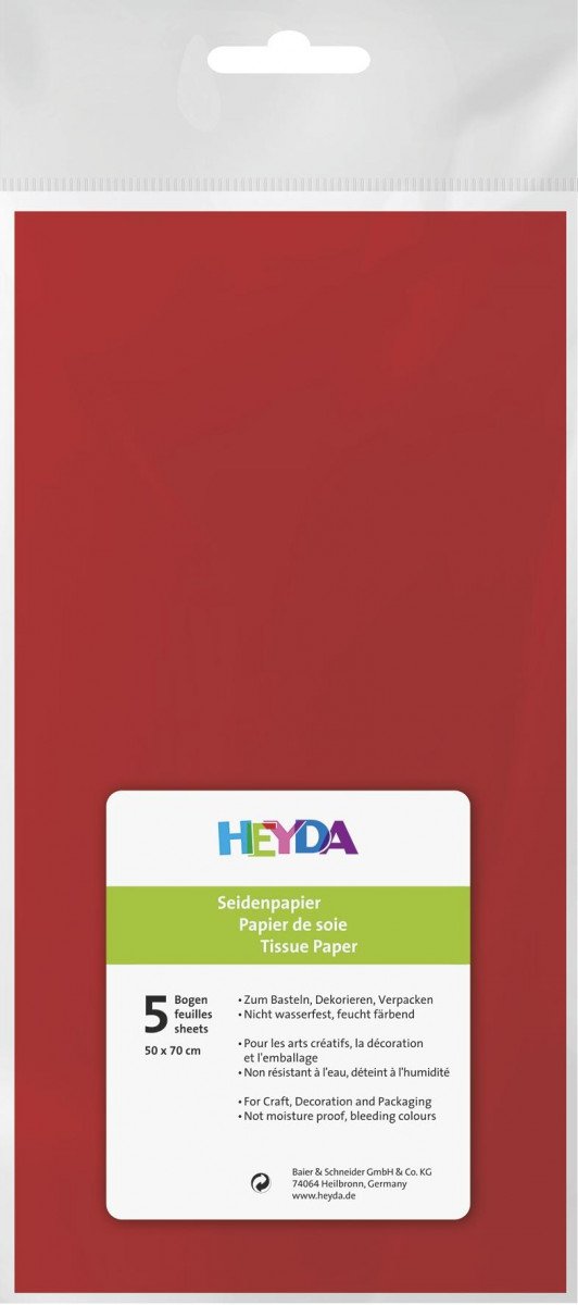 Papierenský tovar HEYDA Hedvábný papír 50 x 70 cm - červený 5 ks HEYDA