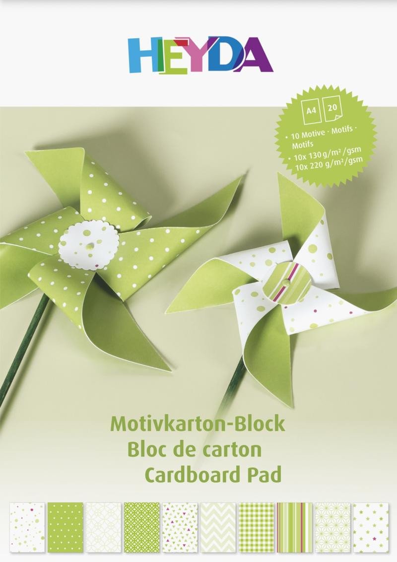 Kniha HEYDA Blok barevných papírů A4 - zelený mix 20 listů 