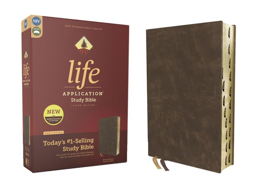 Carte Niv, Life Application Study Bible, Third Edition, Bonded Leather, Brown, Red Letter, Thumb Indexed 