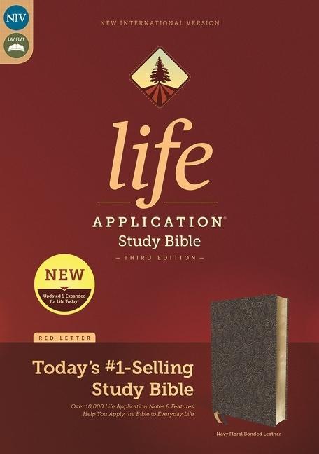 Książka Niv, Life Application Study Bible, Third Edition, Bonded Leather, Navy Floral, Red Letter, Thumb Indexed 